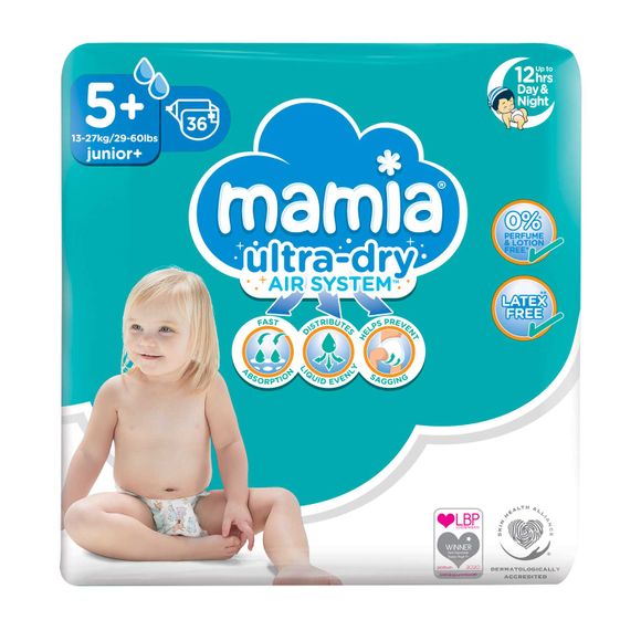 Mamia Ultra Dry Junior Nappies 36 Pack/Size 5+